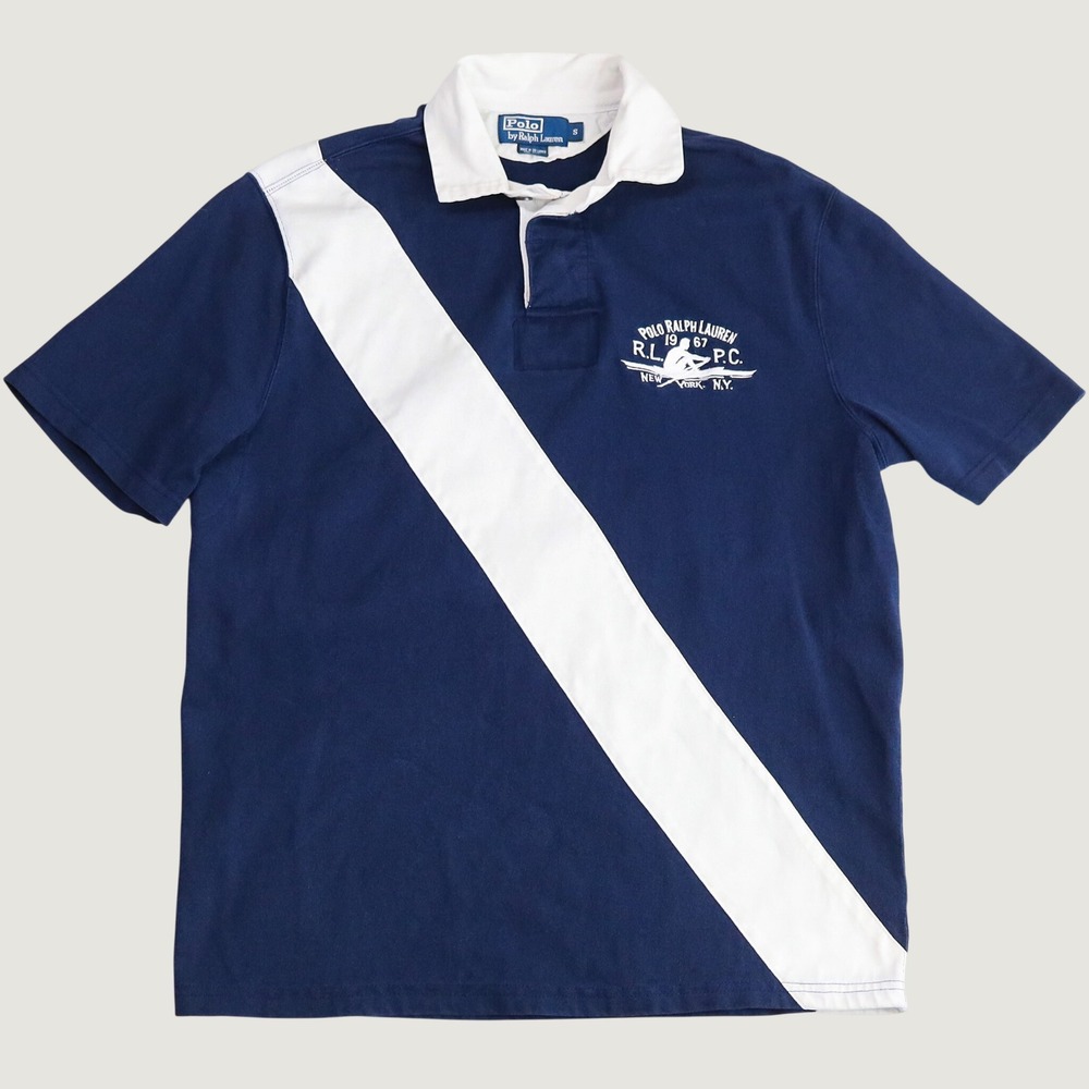 Polo Ralph Lauren Rugby Shirt Mens S Navy White Sash Rowing Heritage 90s Vintage